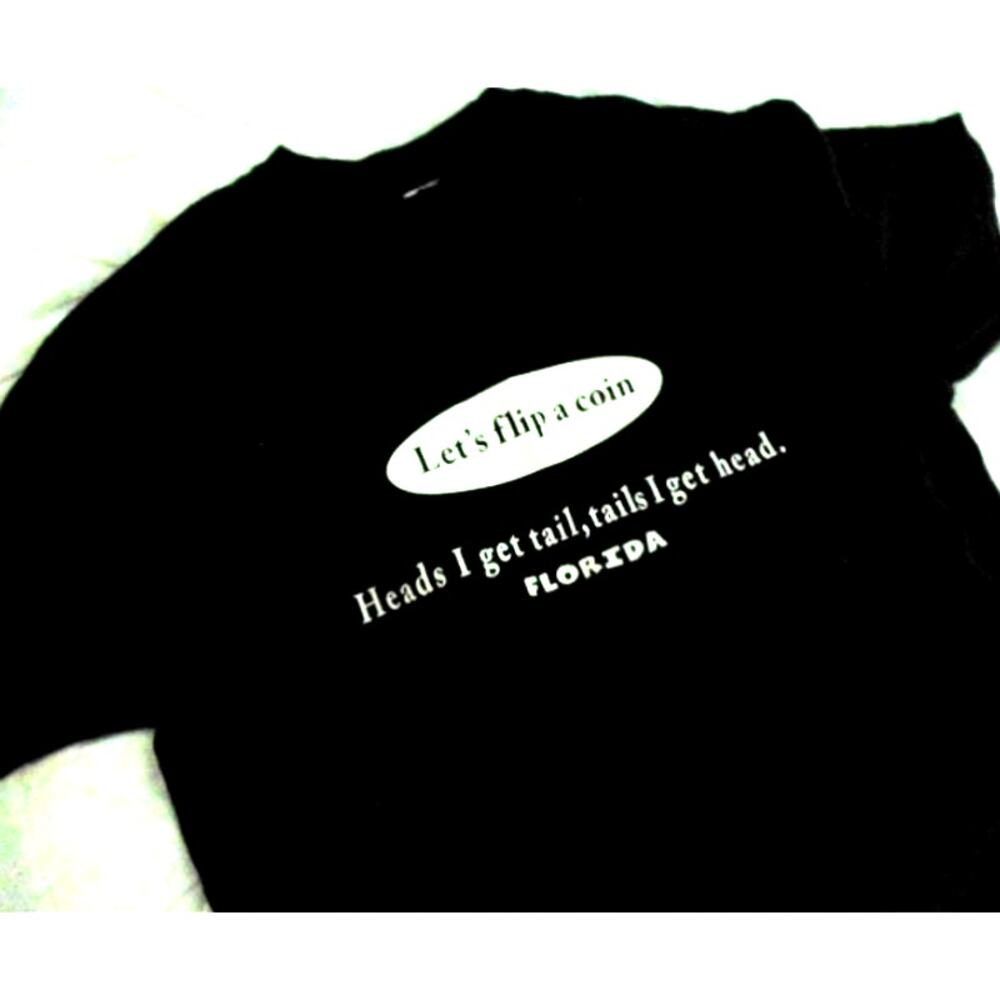 Vtg Mens M Black Heads Or Tails Adult Humor Cotton T Shirt Florida Souvenir